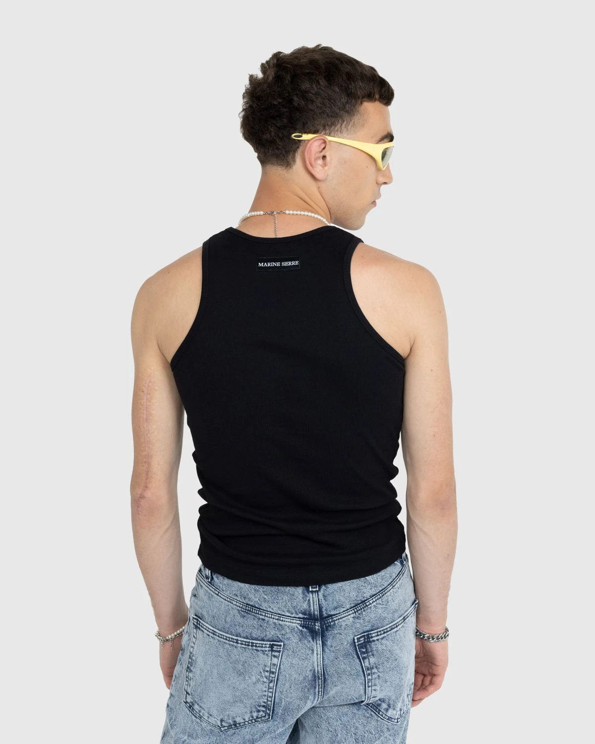 Marine Serre β Organic Cotton Fitted Tank Top Black - Image 3