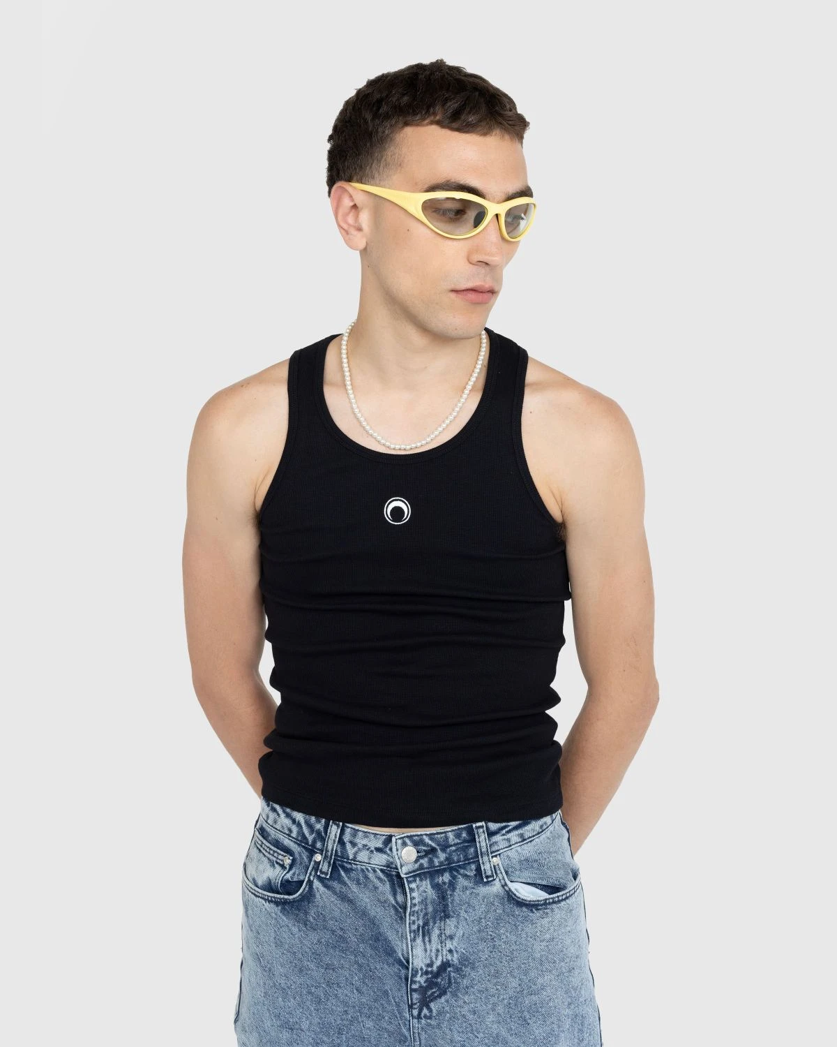 Marine Serre β Organic Cotton Fitted Tank Top Black - Image 2