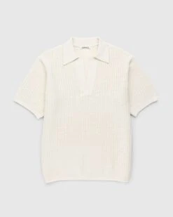 Auralee – Brushed Cotton Wool Rib Knit Skipper Polo White