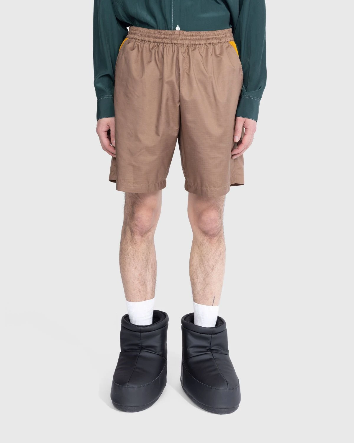 Highsnobiety – Mix Panel Nylon Shorts Brown/Dark Green - Image 2