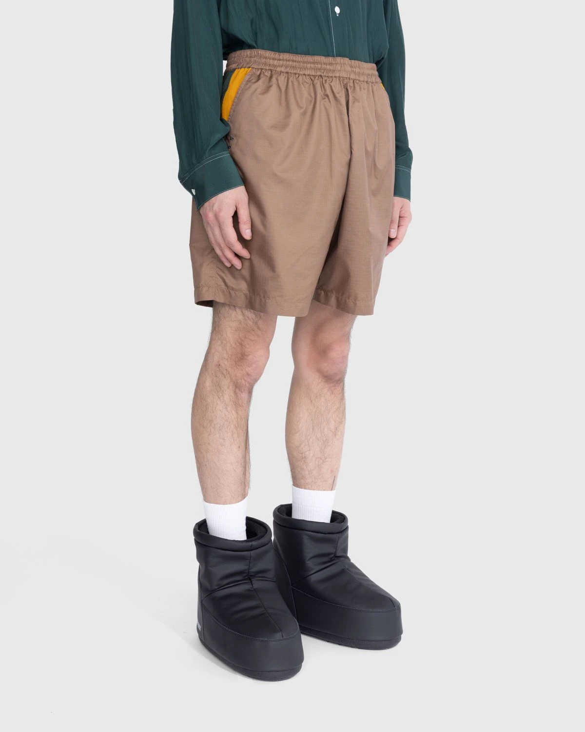 Highsnobiety – Mix Panel Nylon Shorts Brown/Dark Green - Image 4