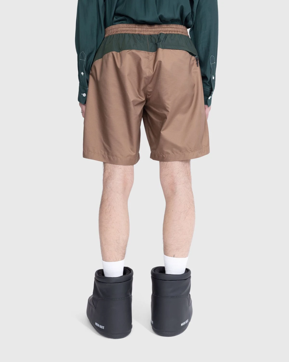 Highsnobiety – Mix Panel Nylon Shorts Brown/Dark Green - Image 3