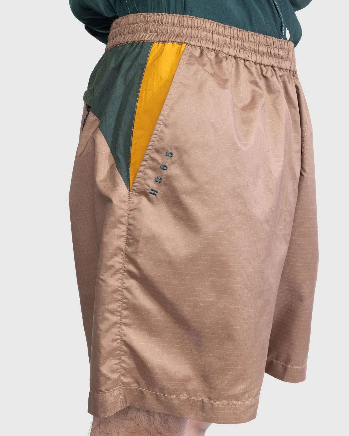 Highsnobiety – Mix Panel Nylon Shorts Brown/Dark Green - Image 5