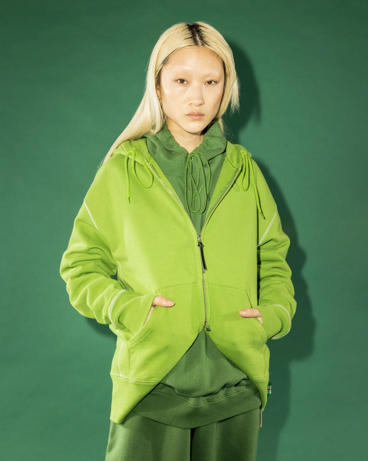 Highsnobiety – Contrast Stitch Fleece Hoodie Green - Image 7