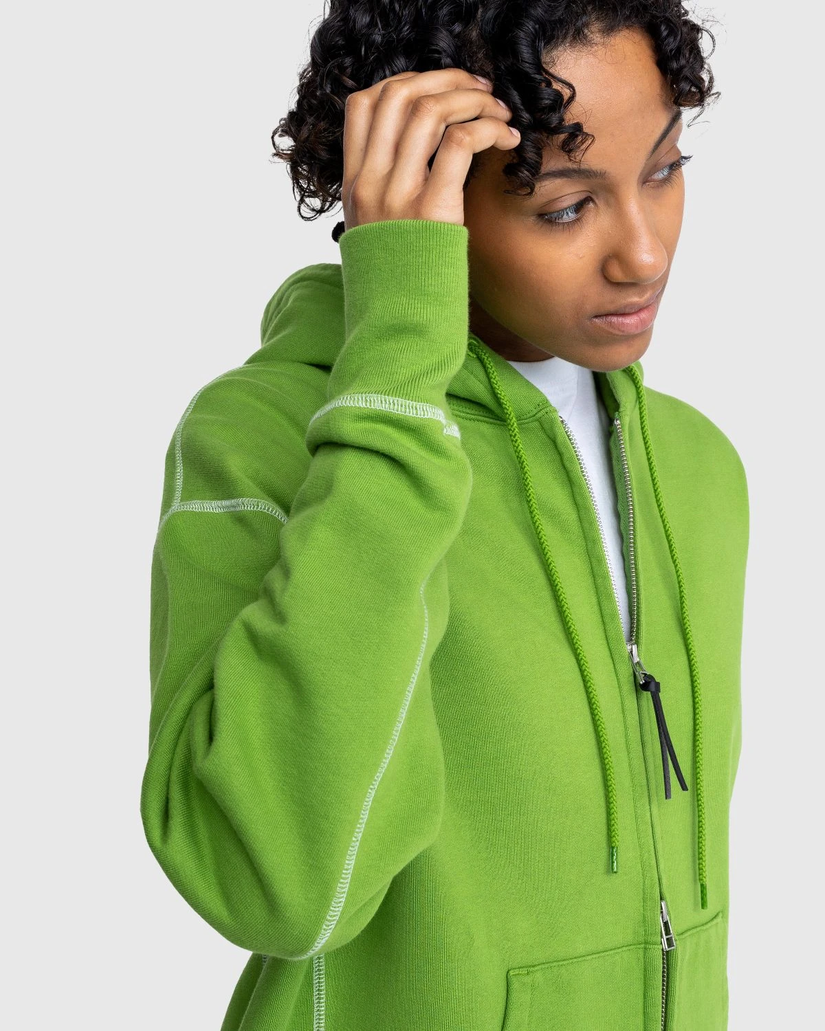 Highsnobiety – Contrast Stitch Zip Fleece Hoodie Green - Image 5