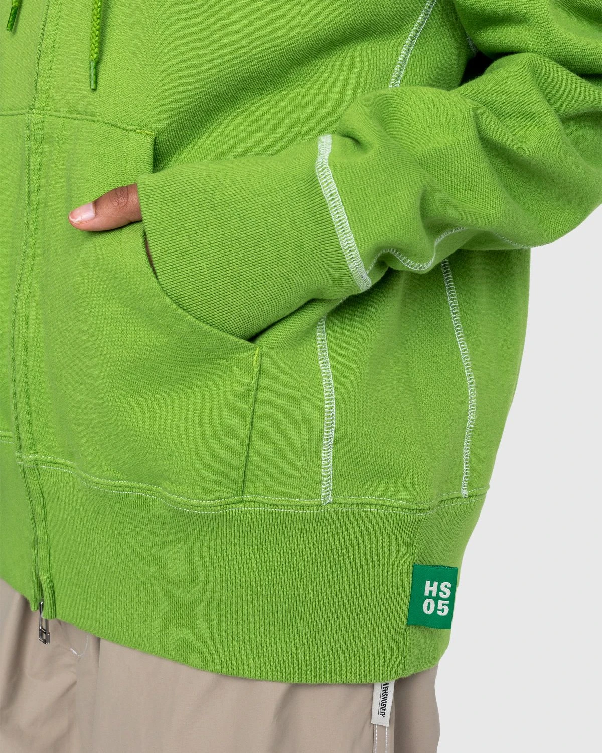Highsnobiety – Contrast Stitch Zip Fleece Hoodie Green - Image 6