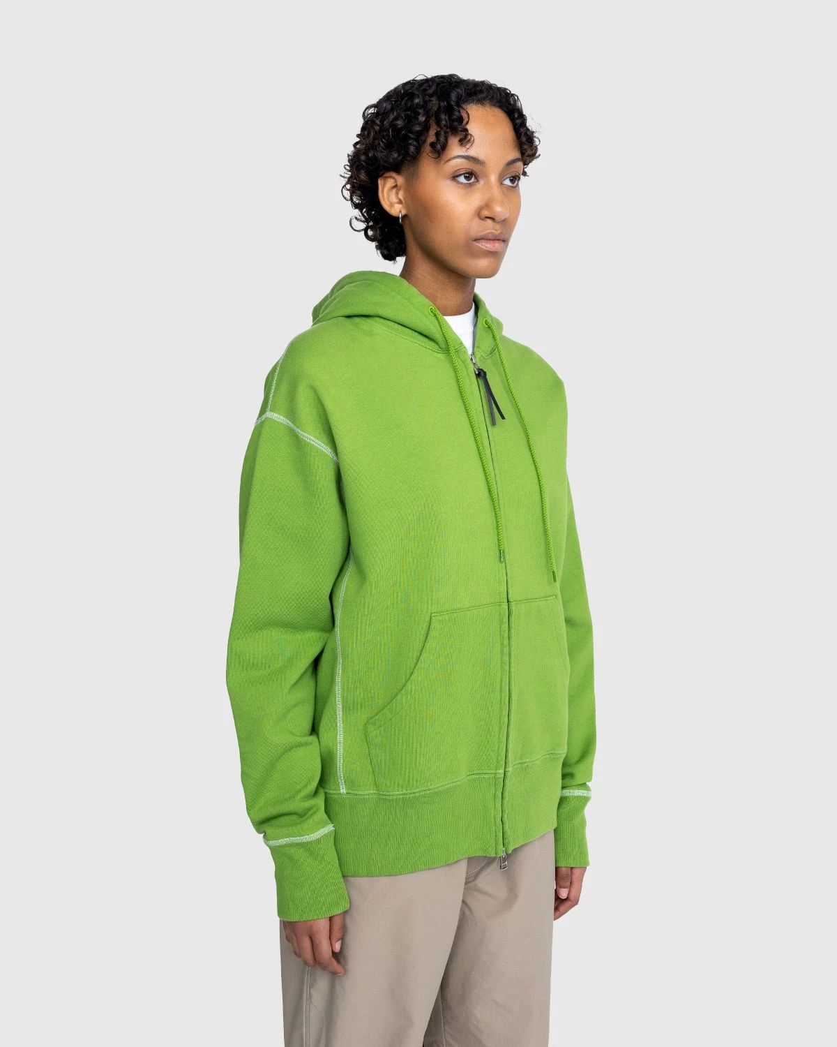 Highsnobiety – Contrast Stitch Zip Fleece Hoodie Green - Image 4