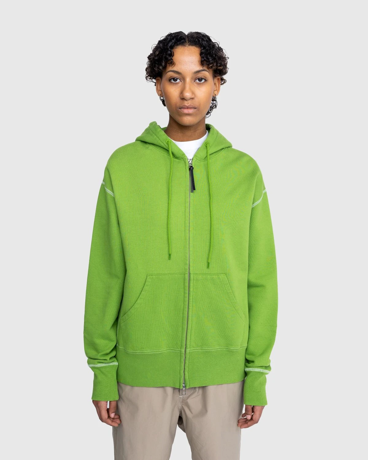 Highsnobiety – Contrast Stitch Zip Fleece Hoodie Green - Image 2