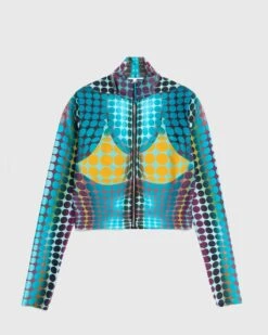 Jean Paul Gaultier – Zip High Neck Longsleeve Top Blue
