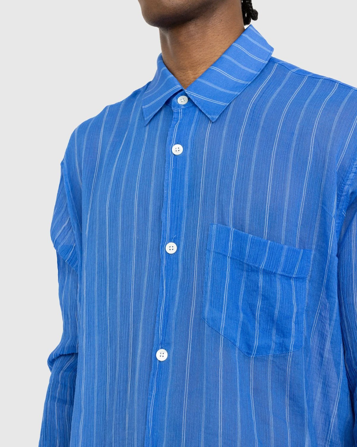 Our Legacy – Initial Shirt Blue Rayon Plait Stripe - Image 4